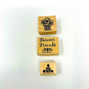 Rubber Stamping Friends & Roses Set of 3 Small Rubber Stamps 1.5”-‎ 2”